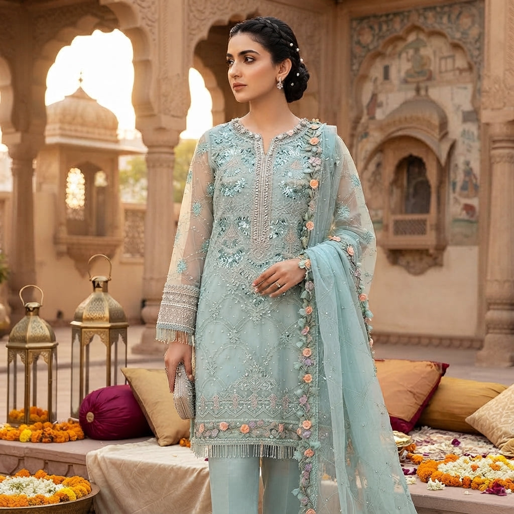 SILSILAY SEA GREEN D-2233 SEMI-STICHED