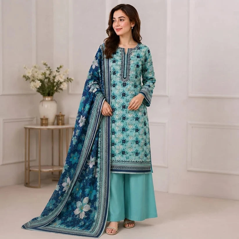 C-GREEN UNSTICHED DIGITAL PRINTED LAWN 3 PCS SUIT