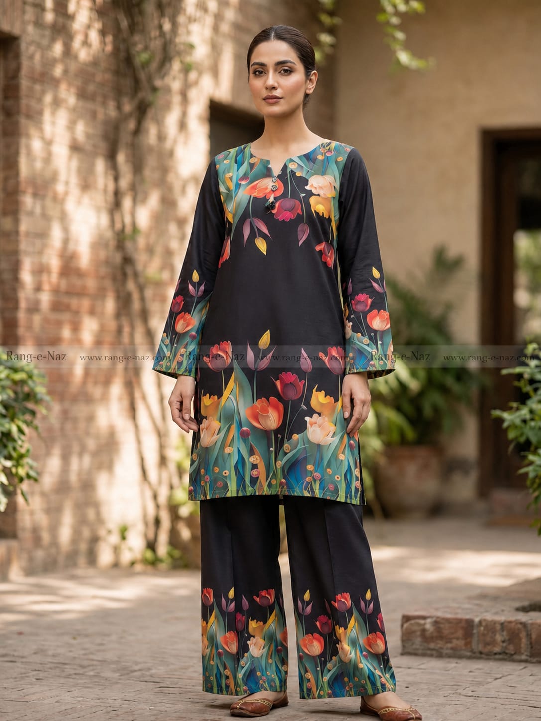 BLACK BIG FLOWER FARSHI TROUSER
