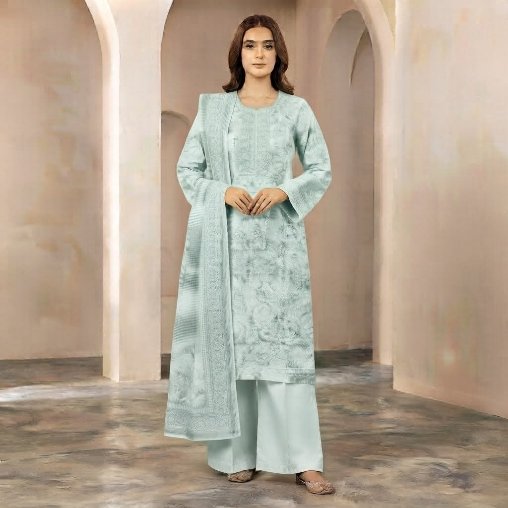 ICE GREEN EMBROIDERED FRONT CHICKEN KARI LAWN 3 PCS