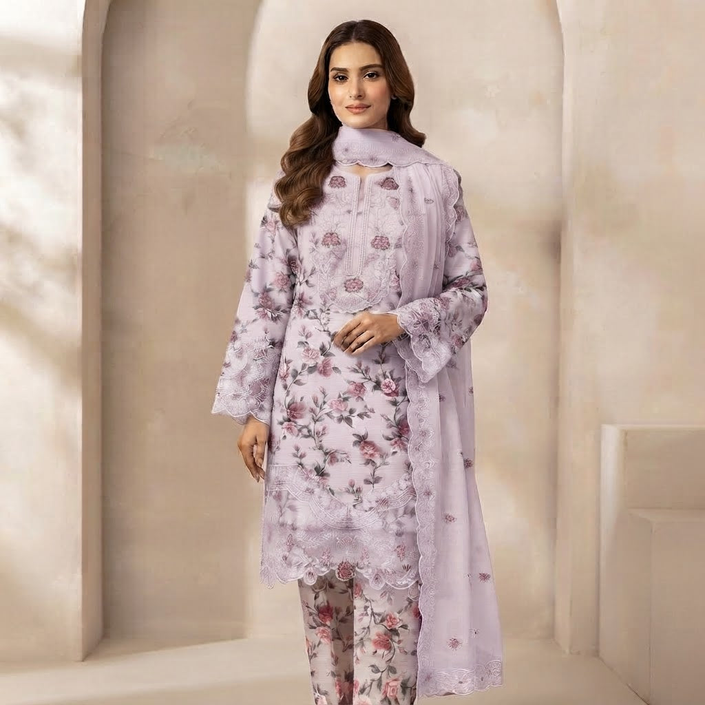 PURPLE EMBROIDERED GALA DAMAN SLEEVE 3 PCS