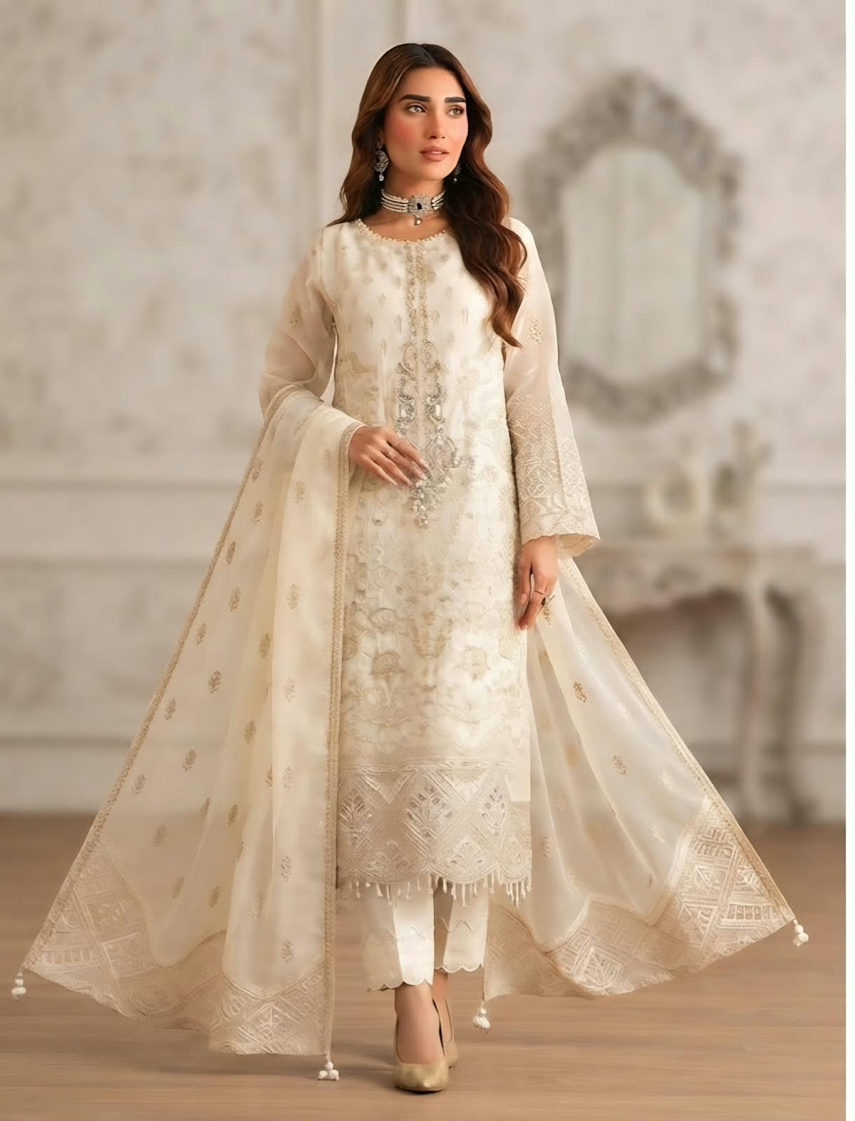 NAYYARA OFFWHITE D-2225 SEMI-STICHED