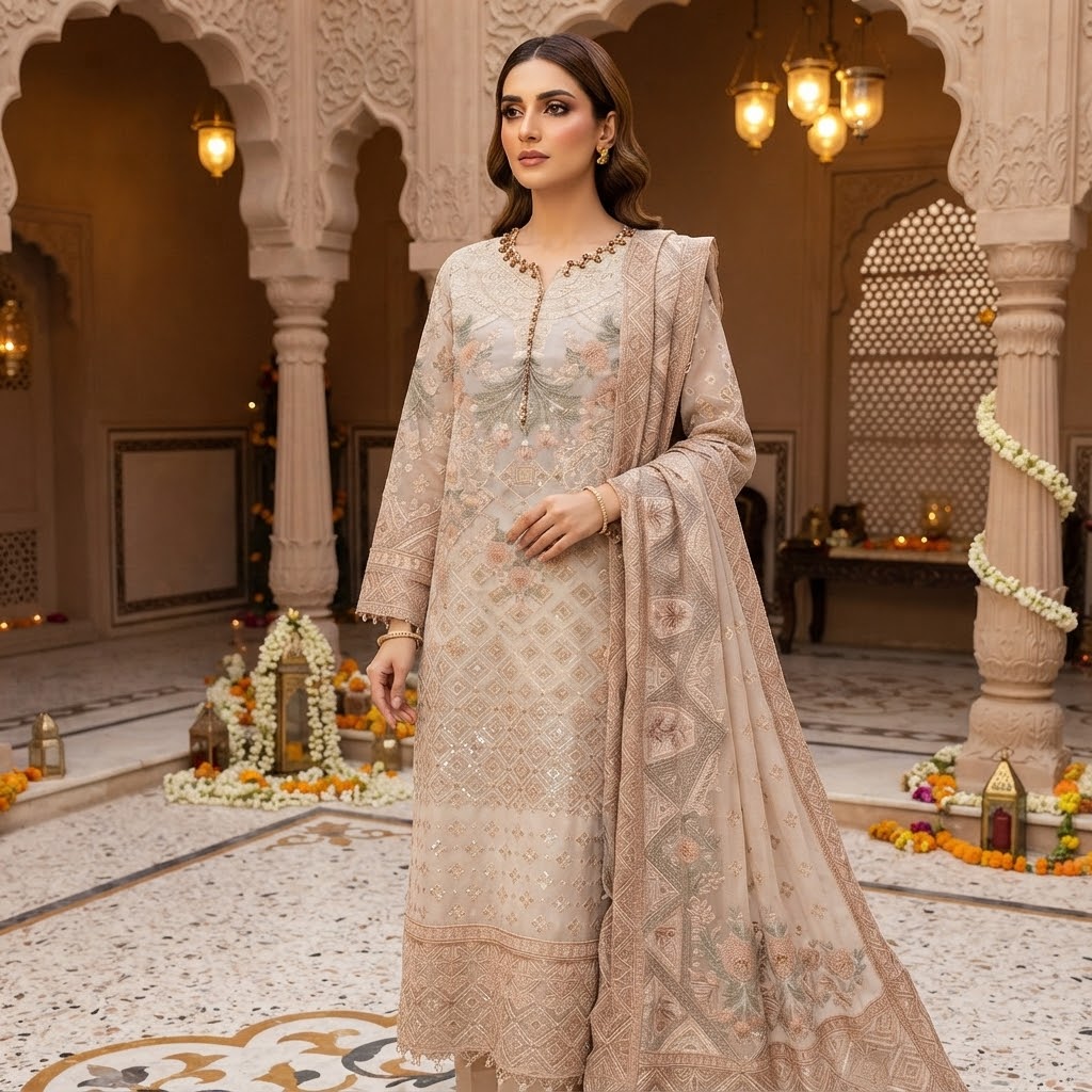 POSHAAK PEACH D-2231 SEMI-STICHED