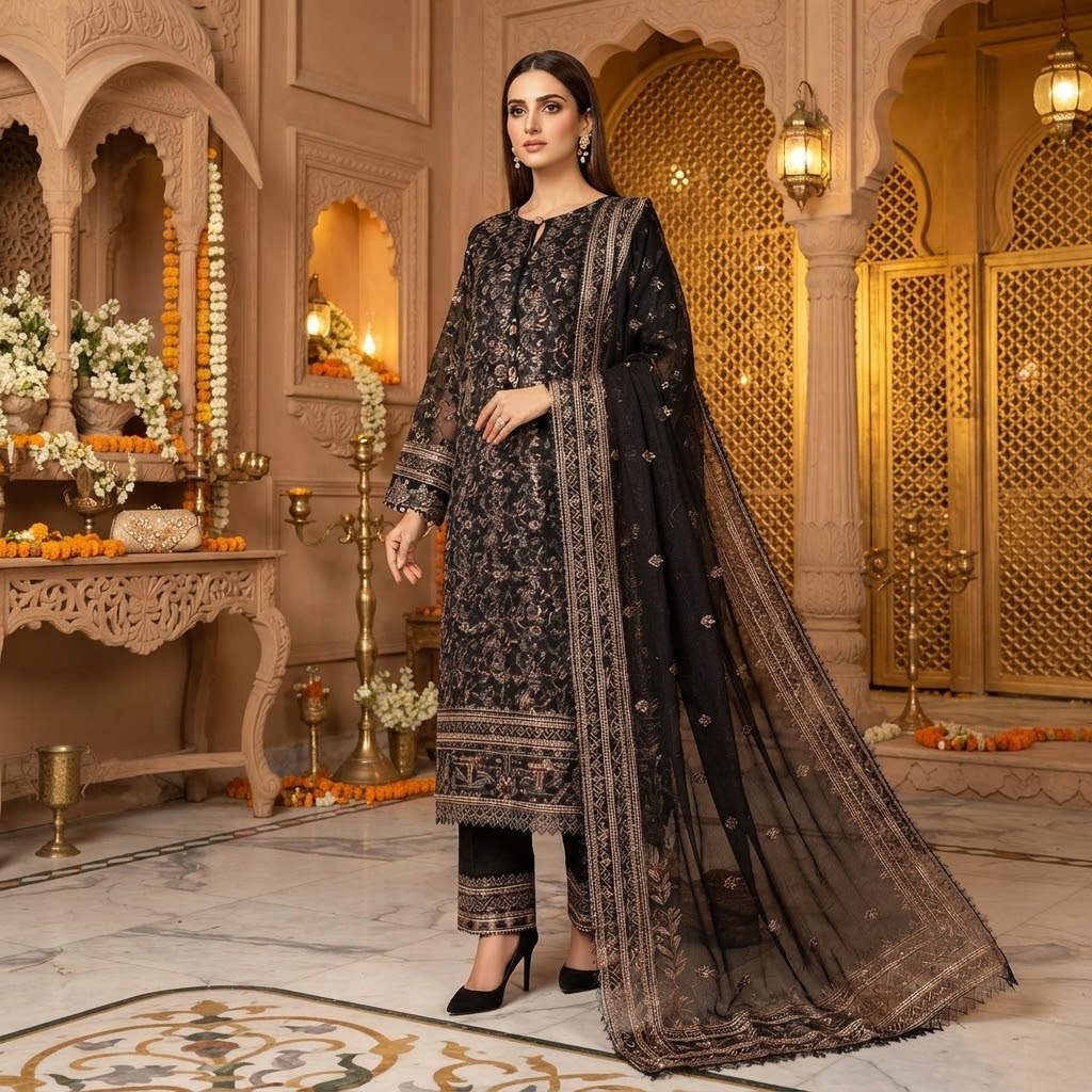 NASHEEMA BLACK D-2240 SEMI-STICHED