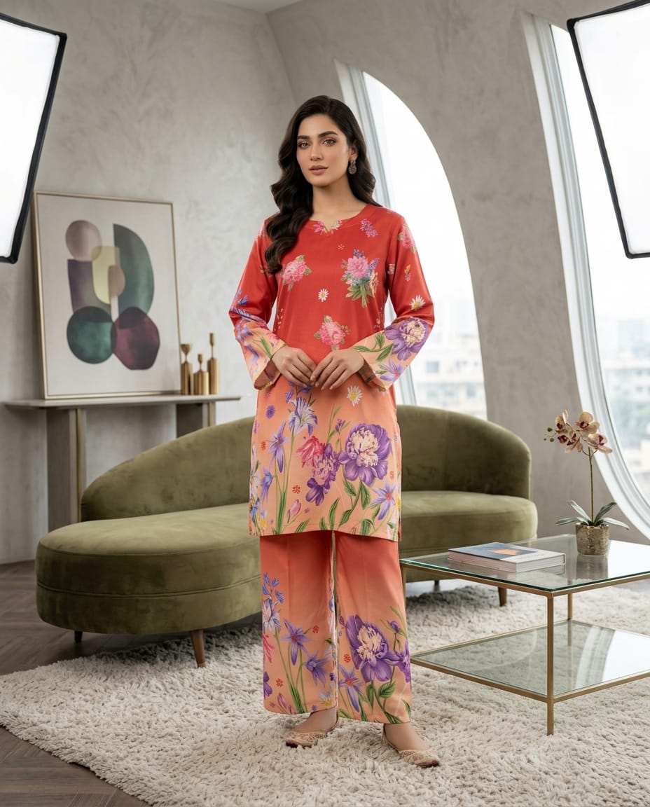 RED BIG FLOWER SWISS SHALWAR 2 PCS